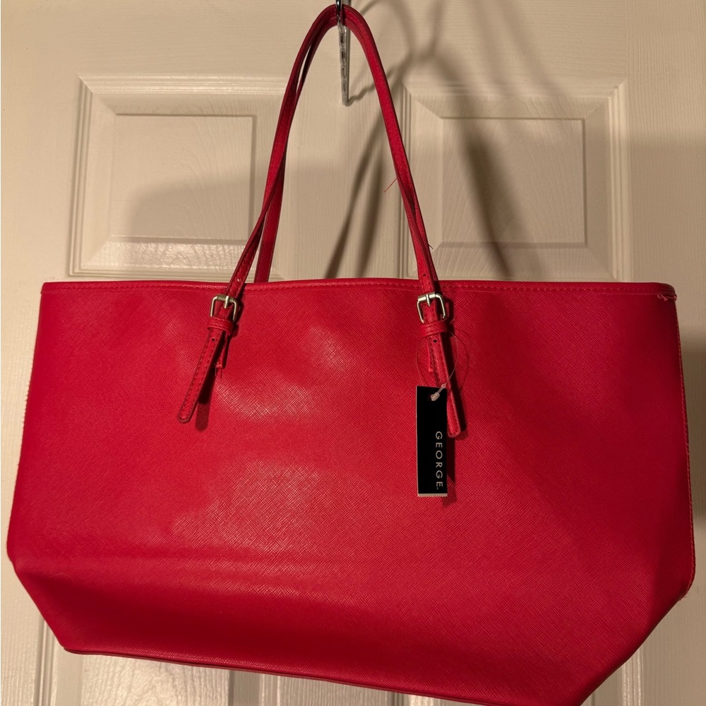 New Saffiano Handbag Tote Purse - Red by George  - 100% PVC
